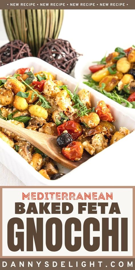 Baked Feta Gnocchi Recipe Feta Gnocchi, Feta Cheese And Olives, Vegetarian Snacks Easy, Cheese And Olives, Vegetarian Snack, Baked Gnocchi, Gnocchi Recipe, Baked Feta, Potato Gnocchi