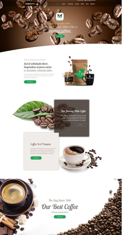 JooMax Site Building Kit For Joomla. File Size: 88.35 MB. Layout: Responsive. Columns: 4. Minimum Browser: IE 9 Coffee Cafe Design, Coffee Shop Website, Website Branding Design, Coffee Site, Brown Website, 4g Internet, Website Design Inspiration Layout, Cold Email, Footer Design