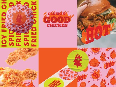 Cluckin Good Chicken Fried Chicken Brand Packaging Icons #3 by Design by Ayelet on Dribbble Chicken Branding Design, Chicken Restaurant Branding, Fried Chicken Branding, Fries Branding, Chicken Food Photography, Fried Chicken Packaging, Fried Chicken Design, Chicken Branding, Chicken Packaging