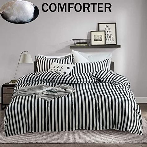 Black And White Striped Bedding, Black White Bedding, Black And White Bedding, Teen Bedding Sets, Striped Comforter, Bedding Comforter Sets, Full Bedding, Black Bed Set, Queen Size Comforter Sets