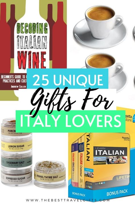 Do you need to find Christmas gifts for Italy lovers? Or is someone you know traveling or moving to Italy soon? Check out these 25 unique Italian gifts that go beyond the pizza recipe books! #Italy #Italian #Italygifts #Italylovers Italian Gift Ideas, Italy Gift Basket, Gift For Someone Traveling, Italy Gifts, Italian Boyfriend, Gifts From Italy, Italy Souvenirs, Going To Italy, Italy Travel Outfit