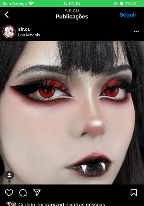 Makeup For Vampire, Succubus Costume Makeup, Red And Black Vampire Makeup, Red Goth Eyeshadow, Vampire Make Up Ideas, Succubus Makeup Ideas, Succubus Costume Cosplay, Dark Valentine Makeup, Alt Red Makeup