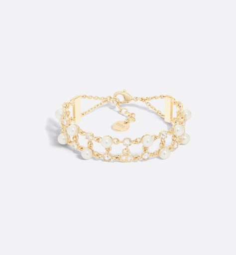 Petit CD Treasure Bracelet Gold-Finish Metal with White Resin Pearls and Silver-Tone Crystals | DIOR