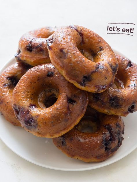 Baked Blueberry Doughnuts | Doughnut recipe | Spoon Fork Bacon Healthy Doughnuts Recipe, Healthy Doughnuts, Blueberry Doughnuts, Blueberry Donuts, Doughnut Pan, Spoon Fork Bacon, Breakfast Goodies, Doughnut Recipe, Baked Donuts