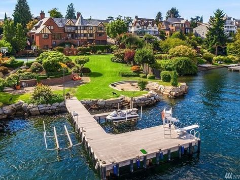 Lake Backyard, Lake Landscaping, Seattle Waterfront, Lake Washington, Seattle Homes, Dream Mansion, Lakefront Homes, Luxury Cabin, Mortgage Payment