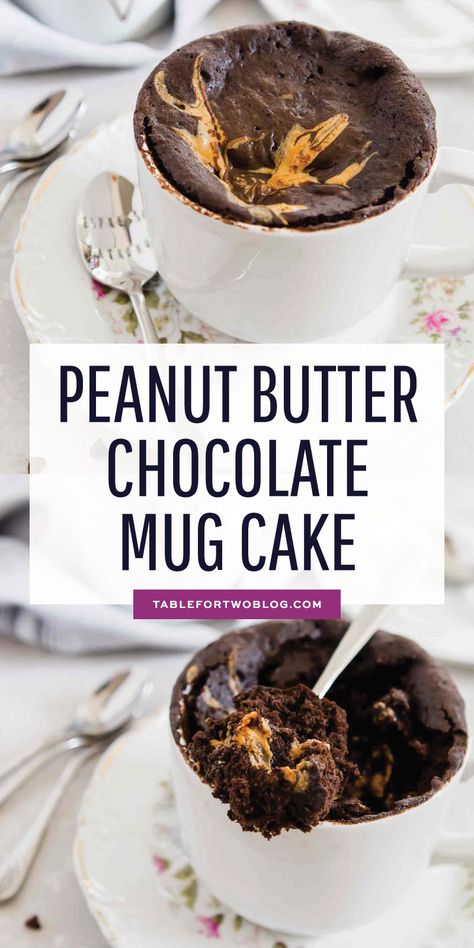 If you love peanut butter and chocolate and love the ease of mug cakes then this peanut butter chocolate mug cake is for you! #pb #peanutbutter #chocolate #peanutbutterchocolate #mugcake #mugcakerecipes Mug Cake Chocolate Peanut Butter, Mug Cake Microwave Peanut Butter, Peanut Butter Brownie Mug Cake, Mug Cake Peanut Butter, Peanut Butter Chocolate Mug Cake, Chocolate Peanut Butter Mug Cake, Cup Recipes, Chocolate Chip Mug Cake, Easy Mug Cake