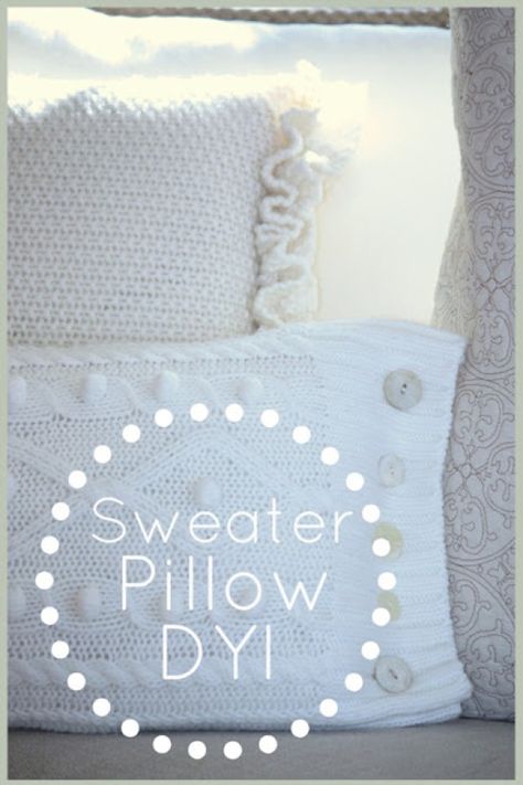 10 Beautiful DIY Pillow Tutorials - Page 2 of 2 - The Girl Creative Sweater Pillow Covers, Knitted Pillows, Sweater Pillow, Creative Pillows, Diy Sweater, Recycled Sweaters, Pillow Tutorial, Old Sweater, Sewing Pillows