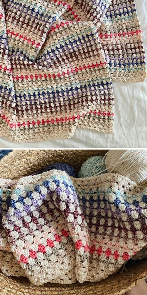 Granny Stripe Stitch Crochet Ideas and Free Patterns | Crochetpedia Striped Granny Blanket, Modern Granny Stripe Blanket, Crochet Patterns Blankets Free, Granny Stripe Crochet Blanket, Crochet Stitches Variegated Yarn, Granny Stripe Blanket Pattern Free, Granny Stripe Crochet Pattern Free, Easy Quick Crochet Blanket, Ripple Stitch Crochet Pattern Free