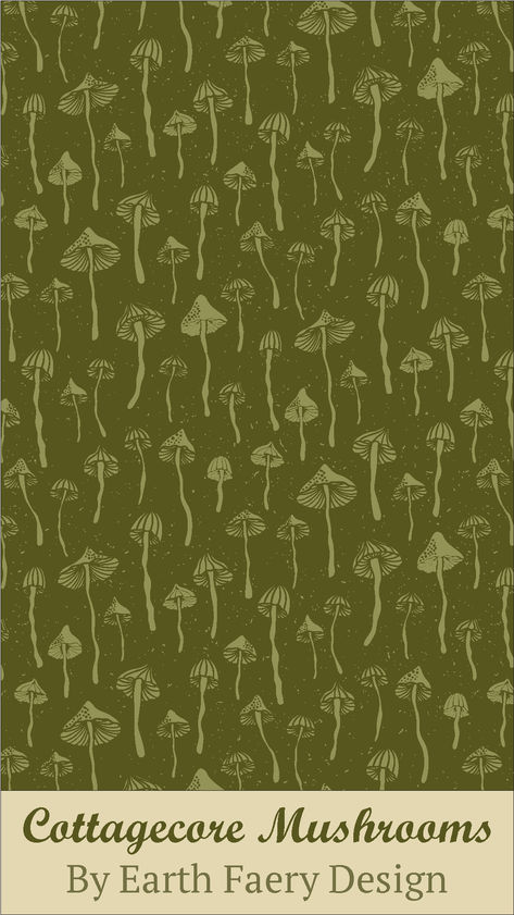 Cottagecore mushrooms pattern for fabric and home decor Cottagecore Pattern, Mushroom Patterns, Mushrooms Pattern, Cottagecore Mushroom, Retro Pattern, Green Fabric, Fashion Ideas, Fabric Spoonflower, Custom Fabric