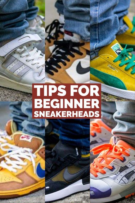 If you want to become a sneakerhead, it can seem overwhelming. Here are some tips for beginner sneakerheads to help you catch up with your collection! Beginner Sneaker Collection, Work Sneakers, Fashion 101, Clean Shoes, Sneaker Collection, Saucony Sneaker, Sneaker Head, Men Fashion, How To Become