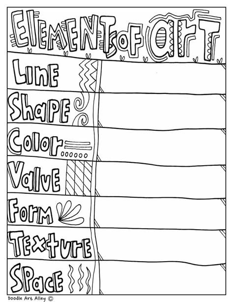 Elements of art - Classroom Doodles Art For Elementary Students, Classroom Doodles, Elementary School Projects, 7 Elements Of Art, Art Handouts, 7 Elements, Middle School Art Projects, Art Theory, Art Basics