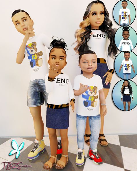 Fendi Babies Pt. 3 | TBZSimz on Patreon Sims 4 Cc Family Outfits, Sims4 Urban Infant Cc, Sims 4kids Clothes, Sims 4 Kids And Toddlers Cc, Sims 4 Fendi Cc, Sims 4kids Cc, Sims 4 Mommy And Me Outfits, Sims 4 Cc Black Child Clothes, Sims 4 Black Kids Cc Clothing