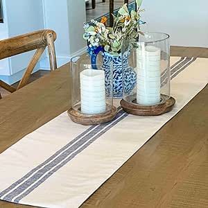 Piper Classics Market Place Blue Grain Sack Stripe 36" Table Runner Grain Sack Stripes, Farmhouse Decor Trends, Grain Sack Fabric, Vhc Brands, Striped Table Runner, Linen Chair, Striped Table, Kitchen Table Decor, Grain Sack