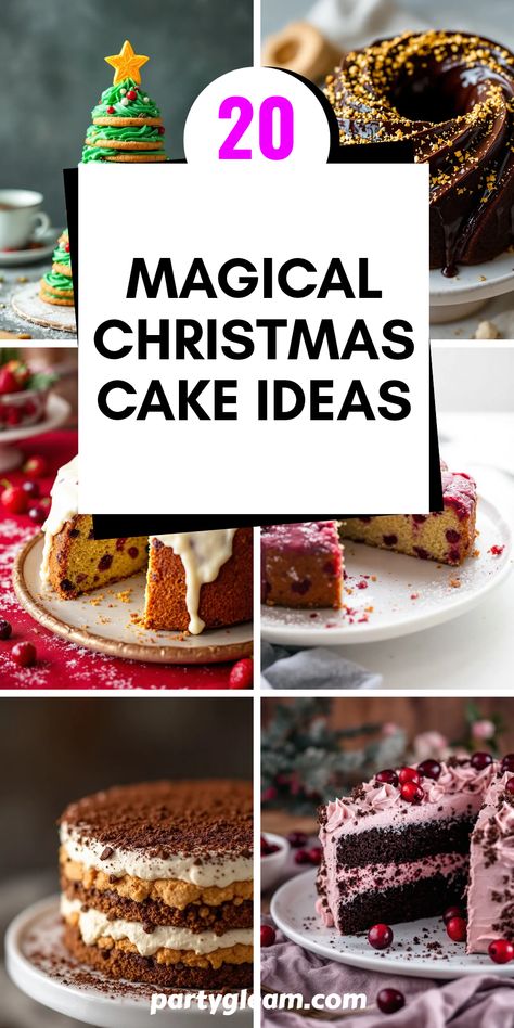 Indulge in the festive spirit with these 20 magical Christmas cake ideas that are sure to delight family and friends! From the whimsical Christmas Tree Cookie Cake to the rich Chocolate Bundt Cake, each recipe is designed to impress. Try the refreshing Christmas Cranberry Cake or the classic Tiramisu Cake for those who crave something sweet and decadent. Discover creative Christmas Cake designs that add a touch of cheer to your holiday gatherings and savor the flavors of these charming desserts this season! Xmas Cakes Decoration, Christmas Sponge Cake Ideas, Surprise Inside Christmas Cake, Christmas Baking Uk, Christmas Showstopper Cake, Alternative Christmas Cake, Christmas Layered Cake, 3 Layer Christmas Cake, Holiday Cakes Winter