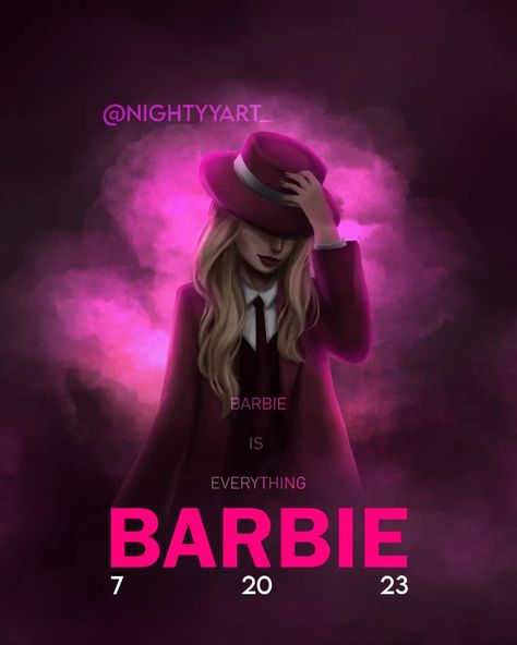 Barbie is wearing a pink suit, hold a pink hat above her head, with a big glowing pink explosion behind her. Barbie Oppenheimer Outfit, Barbie Vs Oppenheimer Spirit Day, Barbie X Oppenheimer, Barbie Cosplay, Arataki Itto, Max Steel, Barbie Girl, Anime Demon, Tv Series