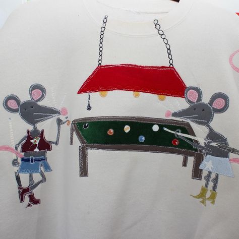 Girls running the table🐀🎀👛🩰🎱 Custom Tshirt Ideas, Patchwork Tshirt, Patch Tshirt, Sewing Tshirt, Shirt Patchwork, 17th Birthday Ideas, Funky Shirts, Patchwork Clothes, Handmade Shirts