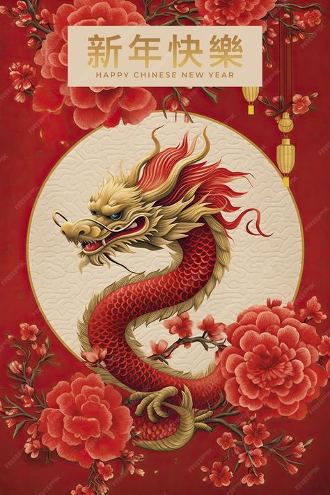 Chinese New Year Design Illustration, Happy Chinese New Year 2024, New Years Drawing Ideas, Lunar New Year Dragon, Cny Greetings, Asian New Year, Cny 2024, Asian Background, Happy Dragon