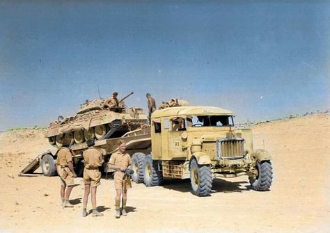 Scammell tank transporter with a Crusader I on the trailer Crusader Tank, Union Of South Africa, North African Campaign, British Armed Forces, Army Truck, Ww2 Tanks, Military Modelling, German Tanks, Army Vehicles