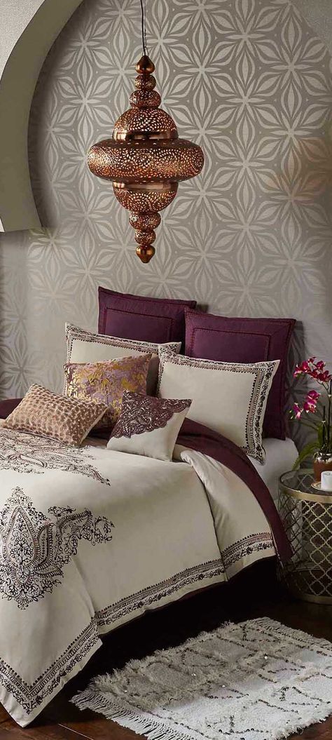 Check out some Moroccan bedroom ideas · Dark wood for a themed bedroom · Vibrant colours to add life · Canopy bed as in fairytales · Patterns to spice things up. Moroccan Decor Living Room, Moroccan Room, Moroccan Bedroom, Moroccan Interiors, Moroccan Homes, Duvet Bedding Sets, Moroccan Decor, Duvet Bedding, Wallpaper Bedroom