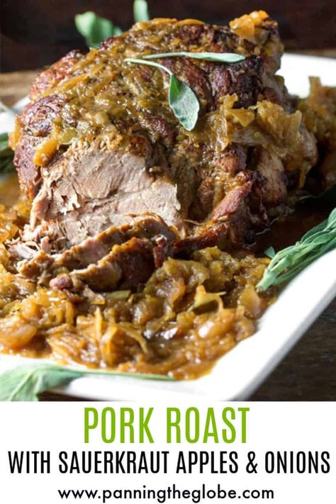 Pork Roast With Sauerkraut, Pork Sauerkraut, Pork Roast And Sauerkraut, Pork Roast Crock Pot Recipes, Pork And Sauerkraut, Pork Roast With Apples, Slow Roasted Pork Shoulder, Holiday Roast, Apples And Onions