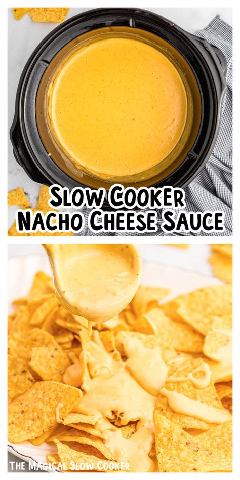 Slow Cooker Nacho Cheese Sauce, Crockpot Nachos Cheese, Easy Crockpot Nacho Cheese Dip, Nacho Crockpot Recipe, Velvetta Cheese Nacho, Nachos Recipe Velveeta, Nachos In Crockpot, How To Make Nacho Cheese With Velveeta, Homemade Nacho Cheese Sauce Crockpot