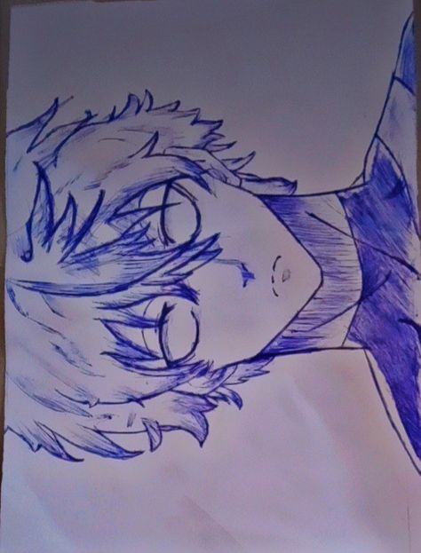 Anime Pen Drawing Sketch, Anime Pen Sketch, Blue Pen Sketch Simple, Ball Pen Sketch Anime, Blue Ballpoint Pen Art, Blue Ball, Pen Sketch, Anime Sketch, Pen