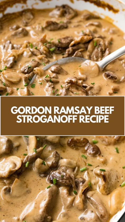 This delicious Beef Stroganoff, inspired by Gordon Ramsay, is a quick and creamy comfort meal perfect for busy weeknights. Packed with tender beef, golden mushrooms, and a rich, tangy sauce, it’s a dish that feels fancy but uses simple, everyday ingredients. Serve it over pasta or noodles for an easy dinner everyone will love! Cool Easy Dinner Recipes, Easy Delicious Family Dinners, Beef Stroganoff Creamy, German Beef Stroganoff, Dinner Everyone Will Love, Beef Stroganoff With Filet Mignon, Quick Stroganoff Recipe, Healthy Beef Stroganoff Recipe, Beef Stroganoff Sauce Easy