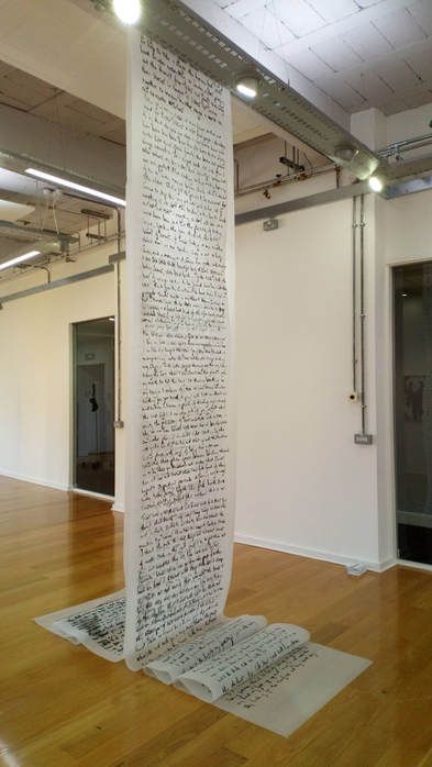 Angela Jane Kennedy what? large piece of caligraphy why? amazin large scale piece, impreesive, wow factor. Words Art Installation, Book Installation, Paper Installation, Church Stage Design, High Bridge, Exhibition Display, Visual Poetry, Text Art, Exhibition Space