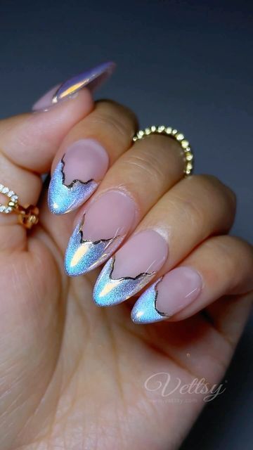 Vettsy on Instagram: "😻Cat Eye x Mermaid Chrome French Nails 💅 So dreamy & elegant! What do you think? ✨  🛒Products Used: ✨Hema-Free Gel-Glazy ✨Super Cat Eye Gel ✨No Wipe Top Coat ✨Mermaid Nail Powder-01 Sunglow ✨Chrome Transfer Foils  👉 Shop the same nail supplies via my bio or visit vettsy.com  Follow @vettsystore & @vettsynails for more nail inspiration 🧚‍♀️  👭Tag friends who would like this👭  #vettsynails #nailsathome #diynail #frenchnails #cateyenails #auroranails #nailart #chromenails #nailtrends #nailinspo" Popular Summer Nails, Spooky Nail Ideas, Chrome French Nails, Cute Halloween Nail Designs, Mermaid Nail Powder, Mermaid Chrome, Halloween Nails Designs, Fun Halloween Nails, Spooky Nail