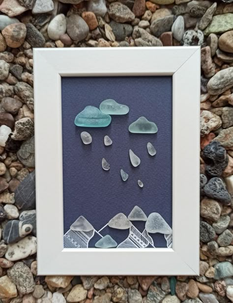 Whale Sea Glass Art, Sea Glass Mountain Art, Sea Glass Canvas Art, Beach Glass Art Diy, Sea Glass Resin, Sea Glass Window Art, Glass Resin Art, Sea Glass Pictures, Sea Glass Window