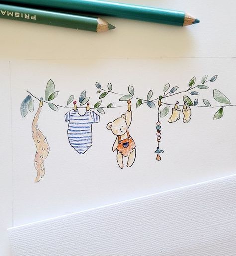 Baby Boy Watercolor Card, New Baby Watercolor Card, Watercolour Baby Card, Baby Shower Watercolor Card, Baby Watercolor Card, Boy Birthday Card Ideas, Baby Boy Painting, Watercolor Baby Cards, New Baby Cards Handmade