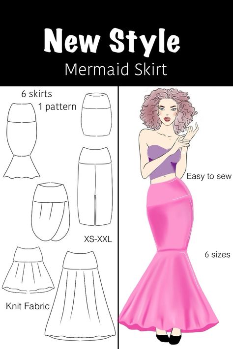 Mermaid Skirt PDF Sewing Pattern. 6 Sizes. 6 Skirts in One Pattern - Etsy Australia Mermaid Skirt Pattern, Mermaid Rock, Mermaid Inspiration, Diy Skirt, Mermaid Skirt, Skirt Pattern, Pdf Sewing Patterns, The Little Mermaid, Skirt Fashion