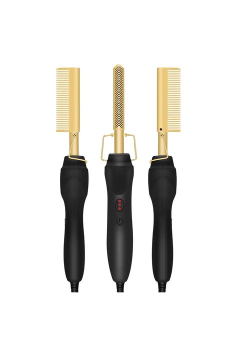 Gold Plated Heated Styling Comb Electric Hot Straightening Heat Pressing Comb Ceramic Curling Flat Iron Curler Designed Hair Straightener Curling Iron for Natural Black Hair,Wigs,Beards (Gold) Steam Straightener, Curling Flat Iron, Steam Hair Straightener, Hot Comb, Smooth Shiny Hair, Black Hair Wigs, Hair Steaming, Professional Hair Straightener, Straightening Comb