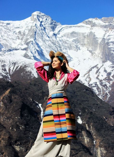 #Sherpadress #Mt Everest #Sagarmatha Nepal Traditional Dress, Nepal Dress, Nepal Clothing, Nepal Kathmandu, Mt Everest, Indian Culture, Bhutan, Traditional Dress, Tibet