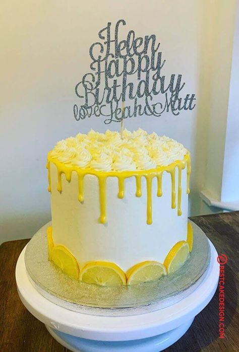 50 Lemon Cake Design (Cake Idea) - October 2019 Cute Lemon Cake, Lemon Cake Design, October Cake, Lemon Birthday Cake, Lemon Birthday Cakes, Lemon Cake Mix Recipe, Sparkly Cake, Lemon Birthday, Vegan Lemon Cake