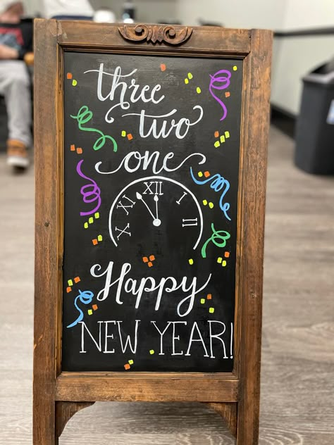 New Years Restaurant Board, New Year Chalkboard Sign, Chalkboard Designs January, New Years Chalkboard Art Ideas, Happy New Years Chalkboard Art, New Year’s Eve Chalkboard, New Years Eve Chalkboard Art, New Year’s Eve Chalkboard Art, New Years Chalkboard Ideas