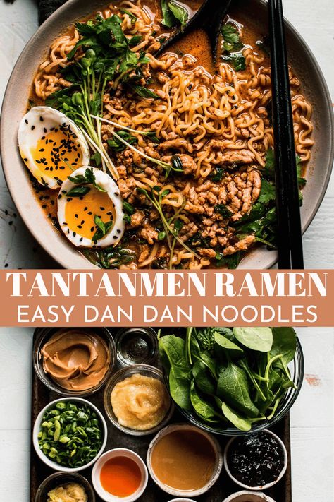 Pork Ramen Noodle Recipes, Spicy Ground Pork Ramen, Tan Tan Noodles, Spicy Tan Tan Ramen, Tantan Ramen, Tantanmen Ramen Recipe, Dandan Noodles, Tantanmen Ramen, Japanese Tan Tan Ramen