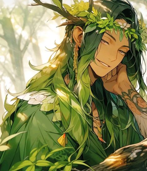 Male Dryad Art, Dryad Male, Male Fairy Oc, Male Dryad, Fairy Man, Male Fairy, 100k Followers, Forest Elf, Dessin Adorable