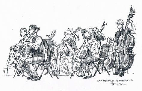 orchestra sketch Orchestra Drawing, Orchestra Illustration, Music Illustration, Music Ed, Illustration Graphic Design, Urban Sketching, Art References, Music Art, Orchestra