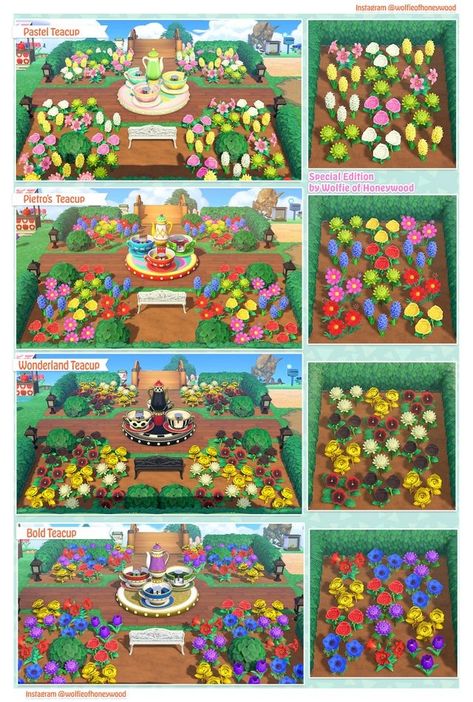 Acnh Teacup Ride Ideas, Acnh Flower Garden Designs, Acnh Garden, Bug Images, Animals Crossing, Animal Crossing Guide, Acnh Design, Acnh Ideas, Acnh Inspo