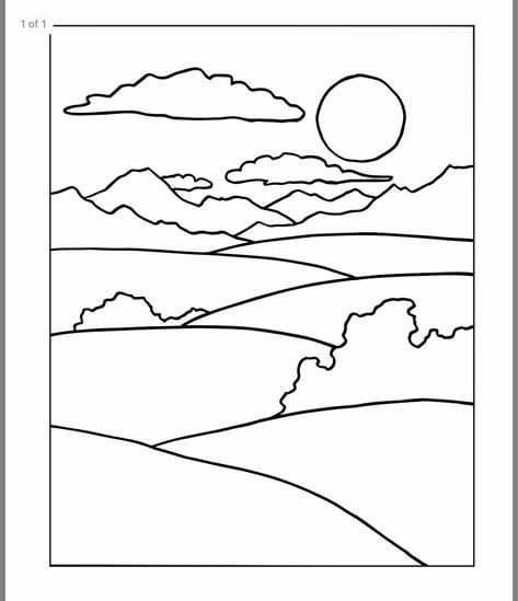 Simple Landscape Coloring Pages, Simple Landscape Drawing, Landscape Outline, Nature Coloring Pages, Landscape Coloring Pages, Landscape Drawing Tutorial, Landscape Drawing Easy, Mountain Sketch, Coloring Pages Nature