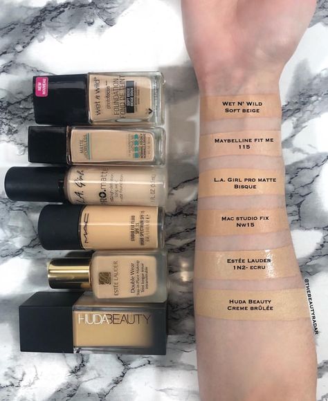 Foundation swatch Saturday - here are some other requests I received ✨ @maccosmetics @hudabeauty @shophudabeauty #foundation #swatch… Concealer Swatches, Wet And Wild Foundation, Makeup Editorial, Foundation Swatches, Fit Me Matte And Poreless, Mac Lipsticks, Beauty Wishlist, How To Match Foundation, Makeup Face Charts