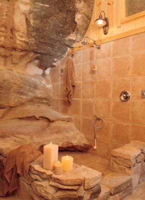 Rock Shower, Mother Earth Living, Hidden House, Amazing Showers, Stone Shower, House Dream, Cave House, Rustic Bathrooms, Rock Wall