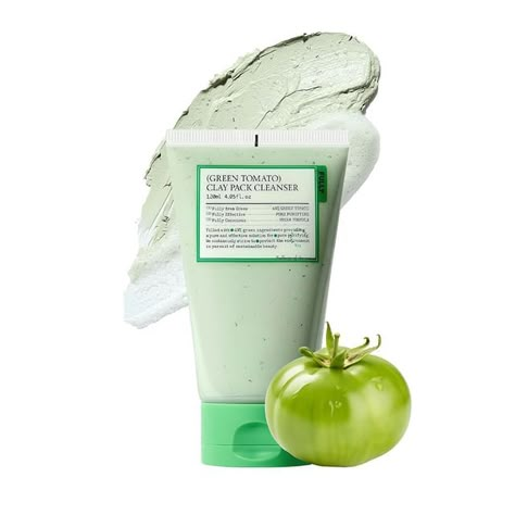 FULLY - Green Tomato Clay Pack Cleanser | YesStyle Skincare Basket, Mask Korean, Too Faced Highlighter, Deep Exfoliation, Skincare Wishlist, Bath Stuff, Pore Cleanser, Face Skin Care Routine, Rice Water