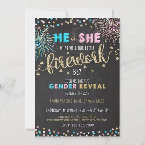 Little Firework Gender Reveal Invitation  Zazzle Gender Reveal Flyer, Firework Gender Reveal, Gender Reveal Invitations, He Or She, Baby Party, Gender Reveal, Gift Giving, Meaningful Gifts, Fireworks