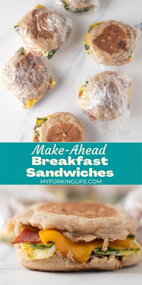 Air Fryer Freezer Meals Make Ahead, Break Fast Sandwiches, Air Fryer Breakfast Sandwich Frozen, Air Fryer Breakfast Sandwich Recipes, Air Fryer Breakfast Meal Prep, Make Ahead Air Fryer Meals, Freezer Meals For Air Fryer, Reheatable Breakfast, Freeze Ahead Breakfast Sandwiches