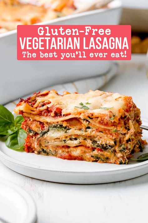 This gluten-free vegetarian lasagna is the ultimate comfort food dish to serve for any special dinner! Make it from completely from scratch or with provided shortcuts, either way this easy recipe is sure to impress! This homemade lasagna is so delicious and absolutely worth the time it takes to put together! It will be the best lasagna you'll ever eat! Veg Lasagna Recipe, Gluten Free Lasagna Recipe, Veggie Lasagna Recipe, Gluten Free Casserole, Vegetarian Lasagna Recipe, Gluten Free Vegetables, Gluten Free Lasagna, Meat Lasagna, Lasagne Recipes