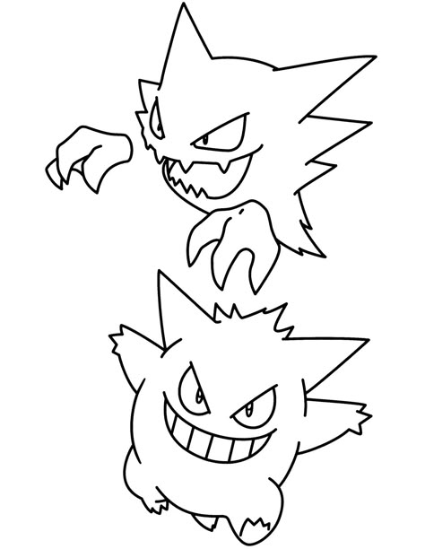 Gengar Tattoo, Haunter Pokemon, Pokemon Coloring Sheets, Pokemon Advanced, Gengar Pokemon, Ghost Pokemon, Mega Pokemon, Shark Coloring Pages, Bunny Coloring Pages