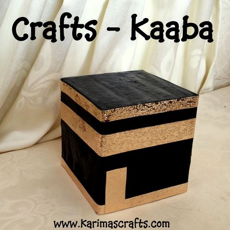 Karima's Crafts: Paper Mache Kaaba - 30 Days of Ramadan Crafts Diy Eid Decorations, Ramadan Kids, Eid Crafts, Ramadan Activities, Eid Cards, Eid Party, Ramadan Crafts, Eid Decoration, Easy Arts And Crafts