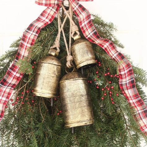 Christmas Ornaments Ozmmyan Set Of 3 Christmas Bell Brass Cow Shabby Style Rustic Metal Hanging Giant Cow Bells Decor Christmas Gifts Clearance - Walmart.com Yule Bells, Cow Bell Decor, Bells Decor, Vintage Cow Bells, Garden Decor Crafts, Storage Organizers, Christmas Decorations Garland, Bell Decorations, Hanging Bell